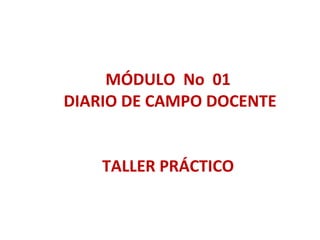 MÓDULO  No  01  DIARIO DE CAMPO DOCENTE TALLER PRÁCTICO 