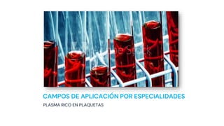 CAMPOS DE APLICACIÓN POR ESPECIALIDADES
PLASMA RICO EN PLAQUETAS
 