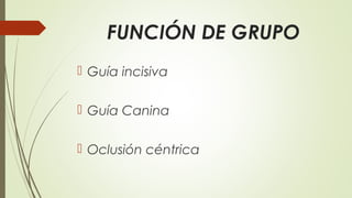 FUNCIÓN DE GRUPO
 Guía incisiva
 Guía Canina
 Oclusión céntrica
 