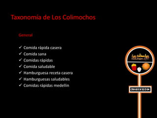 Taxonomía de Los Colimochos

  General

     Comida rápida casera
     Comida sana
     Comidas rápidas
     Comida saludable
     Hamburguesa receta casera
     Hamburguesas saludables
     Comidas rápidas medellin
 