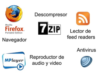 Navegador Reproductor de audio y video Descompresor Lector de  feed readers Antivirus 