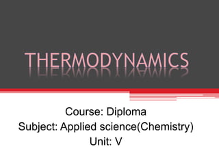 Course: Diploma
Subject: Applied science(Chemistry)
Unit: V
 