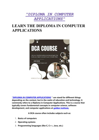 JION DIPLOMA IN COMPUTER APPLICATION COURSES | PDF