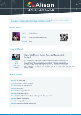 Diploma in Modern Human Resource Management Revised | PDF