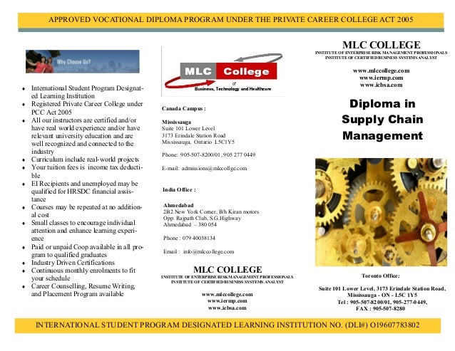 Mlc College Of Business Technology And Healthcare Diploma In Scm