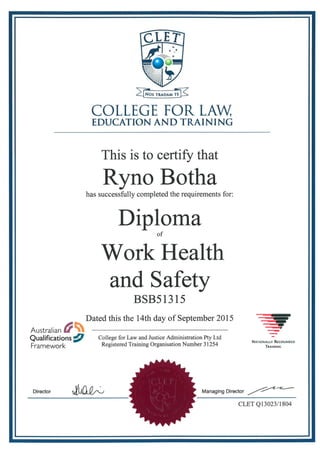 Diploma of work health and safety