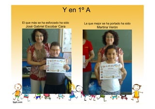 El que más se ha esforzado ha sido
José Gabriel Escobar Cara
La que mejor se ha portado ha sido
Martina Verón
Y en 1º A