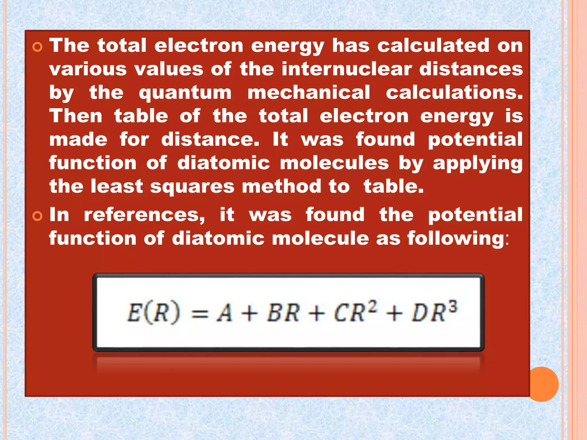 THE POTENTIAL FUNCTION OF THE DIATOMIC MOLECULES | PPTX