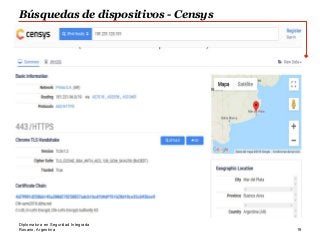 Rosario, Argentina
Búsquedas de dispositivos - Censys
19
Diplomatura en Seguridad Integrada
 