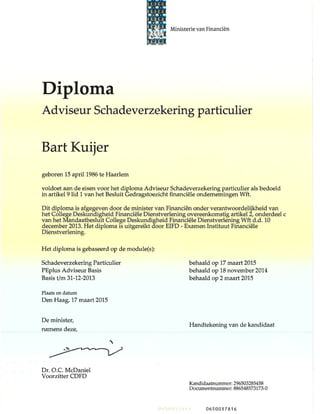 Diploma Wft Adviseur Schade Particulier