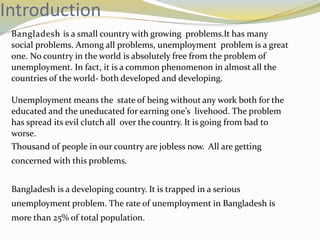 Unemployment Problem in Bangladesh Composition  