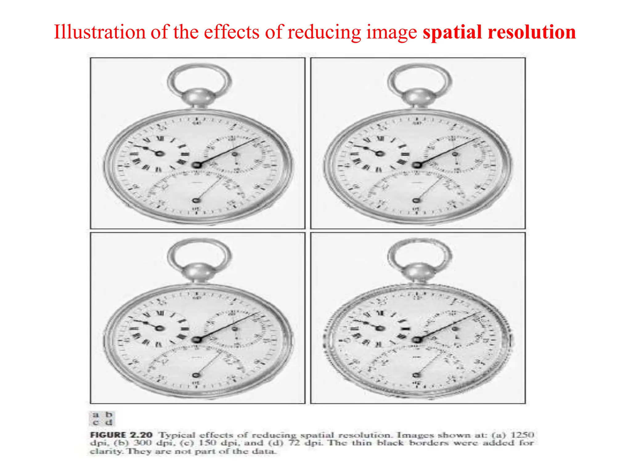 Illustration of the effects of reducing image spatial resolution
 