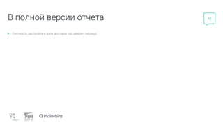 42
В полной версии отчета
Плотность застройки и доля доставок «до двери»: таблица
 