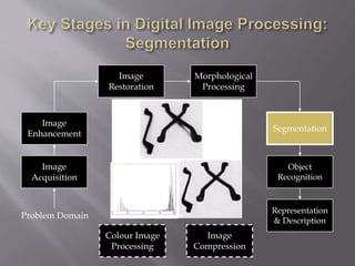 Image
Acquisition
Image
Restoration
Morphological
Processing
Segmentation
Representation
& Description
Image
Enhancement
Object
Recognition
Problem Domain
Colour Image
Processing
Image
Compression
 