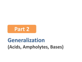 Generalization
(Acids, Ampholytes, Bases)
Part 2
 