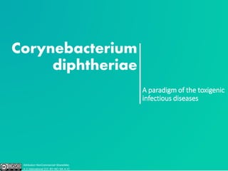 Corynebacterium
diphtheriae
A paradigm of the toxigenic
infectious diseases
Attribution-NonCommercial-ShareAlike
4.0 International (CC BY-NC-SA 4.0)
 