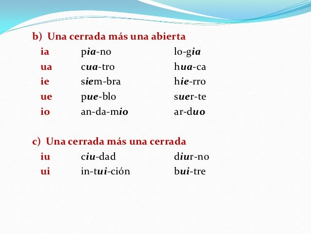 Diptongo, hiato, triptongo