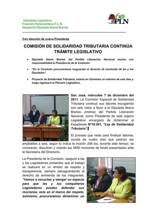 Diputada Brenes asume Presidencia de Solidaridad Tributaria.