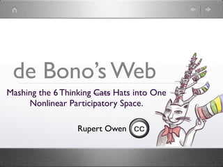 de Bono’s Web
Mashing the 6 Thinking Cats Hats into One
     Nonlinear Participatory Space.

                  Rupert Owen
 