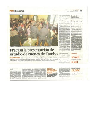 Diario la República: Fracasa la presentación de estudio de Cuenca de Tambo (24-ago-2012)