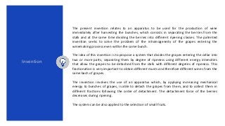 Invention
The present invention relates to an apparatus to be used for the production of wine
immediately after harvesting...