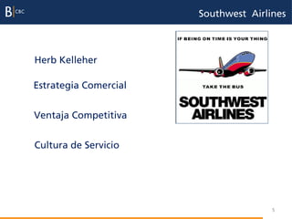 Southwest Airlines



Herb Kelleher

Estrategia Comercial


Ventaja Competitiva


Cultura de Servicio




                                      5
 