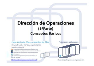 Dirección de Operaciones
(1ªParte)
Conceptos BásicosConceptos Básicos
http://creandovalorparasuorganizacion.es.tl/
Presentación realizada por:
 