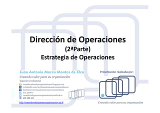 Dirección de Operaciones
(2ªParte)
Estrategia de OperacionesEstrategia de Operaciones
http://creandovalorparasuorganizacion.es.tl/
Presentación realizada por:
 