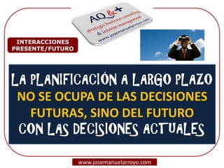 www.josemanuelarroyo.com 
INTERACCIONES PRESENTE/FUTURO 
LA PLANIFICACIÓN A LARGO PLAZO NO SE OCUPA DE LAS DECISIONES FUTURAS, SINO DEL FUTURO 
CON LAS DECISIONES ACTUALES  