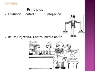 Principios
 Equilibrio. Control Delegación
 De los Objetivos. Control medio no fin
 