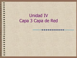 Unidad IV
Capa 3 Capa de Red
 