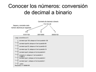 Conocer los números: conversión
de decimal a binario
 