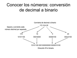 Conocer los números: conversión
de decimal a binario
 