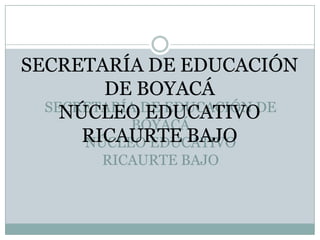 SECRETARÍA DE EDUCACIÓN
        DE BOYACÁ
  SECRETARÍA DE EDUCACIÓN DE
    NÚCLEO EDUCATIVO
           BOYACÁ
      RICAURTE BAJO
      NÚCLEO EDUCATIVO
        RICAURTE BAJO
 