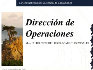 M en I.A. Teresita del J. Domínguez Vidales
Conceptualizaciones dirección de operaciones
M en IA. TERESITA DEL JESUS DOMINGUEZ VIDALES
Dirección de
Operaciones
 