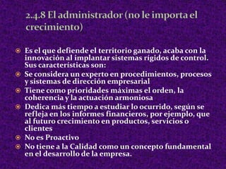 2.4.1 LIDERAZGO DEMOCRATICOEs aquel que prioriza la participación de la comunidad, permite que el grupo decida por la política a seguir y tomar las diferentes decisiones a partir de lo que el grupo opine.