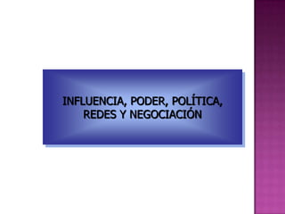 INFLUENCIA, PODER, POLÍTICA,
REDES Y NEGOCIACIÓN
 
