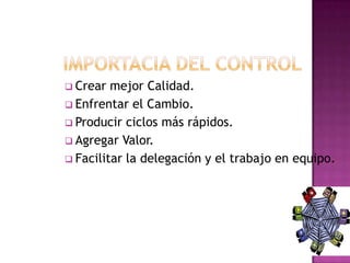 Crear  mejor Calidad.
 Enfrentar el Cambio.
 Producir ciclos más rápidos.
 Agregar Valor.
 Facilitar la delegación y el trabajo en equipo.
 