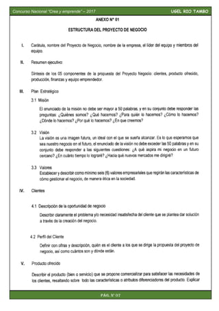 Concurso Nacional “Crea y emprende” – 2017 UGEL RIO TAMBO
Pág. N° 07
 