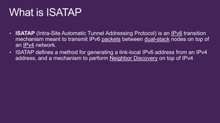 IPv6
       packets        dual-stack
IPv4

         Neighbor Discovery
 