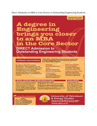 Direct Admission in MBA in Core Sectors to Outstanding Engineering Students
 