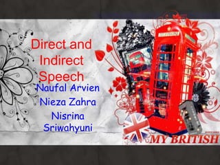 Direct and 
Indirect 
Speech 
Naufal Arvien 
Nieza Zahra 
Nisrina 
Sriwahyuni 
 