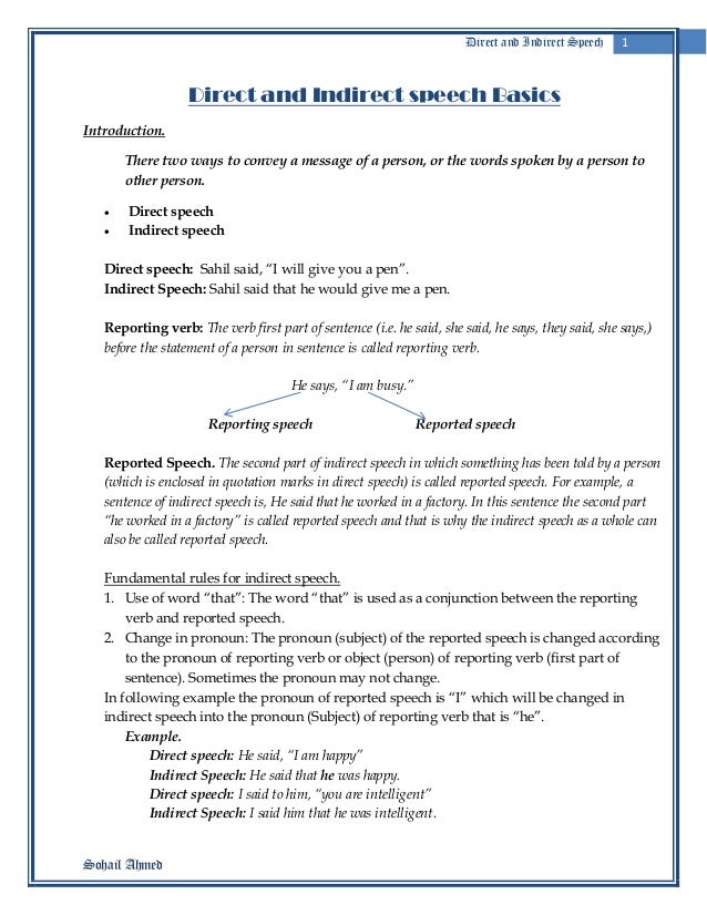 Direct And Indirect Speech Rules Chart