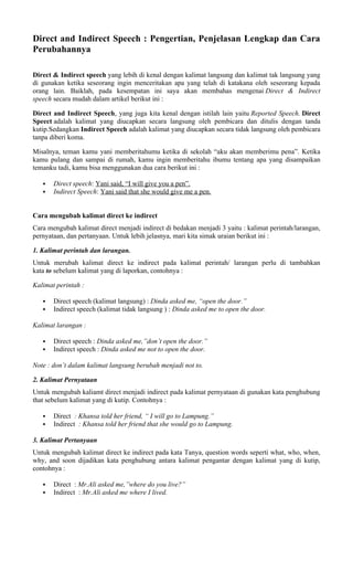 Direct and Indirect Speech materi ini tentang percakapan langsung dan ...