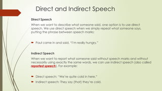 Direct and Indirect Speech.pptx When we use direct speech in writing ...