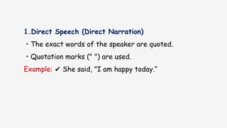 Comprehensive Guide to Direct and Indirect Speech in English Grammar | PPTX