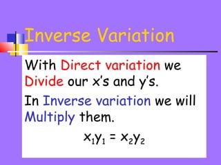 Direct and inverse variations | PPT