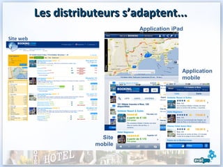 Les distributeurs s’adaptent...
                                Application iPad
Site web




                                               Application
                                               mobile




                         Site
                       mobile
 