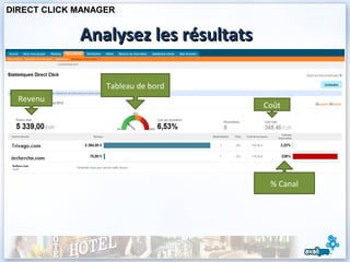 DIRECT CLICK MANAGER


             Analysez les résultats

                  Tableau de bord
  Revenu
                                      Coût




                                       % Canal
 