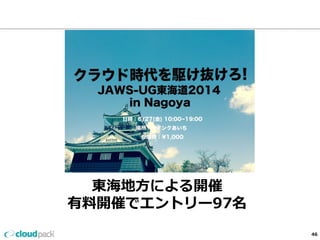 東海地⽅方による開催 
有料料開催でエントリー97名 
46 
 